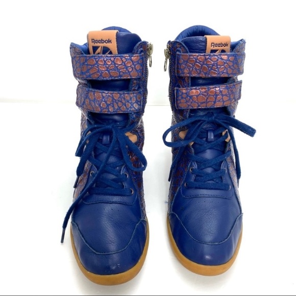 Reebok Alicia Keys Leather High Top Boot Wedge Sneakers in Blue Bronze Size 10 - Picture 3 of 14